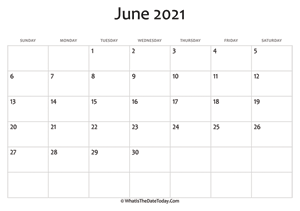 blank june calendar 2021 editable