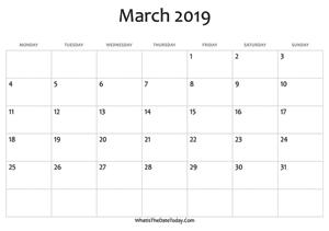 blank march calendar 2019 editable