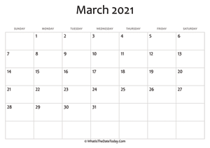 blank march calendar 2021 editable