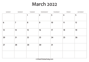 blank march calendar 2022 editable