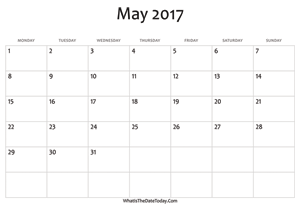 blank may calendar 2017 editable
