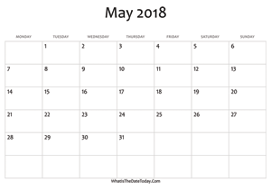 blank may calendar 2018 editable