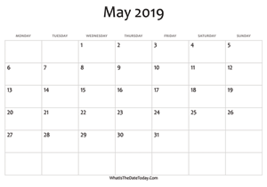 blank may calendar 2019 editable