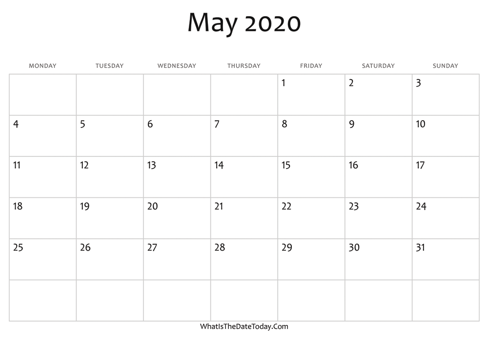 blank may calendar 2020 editable