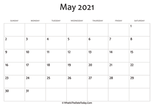 May 2021 Calendar Templates Whatisthedatetoday Com