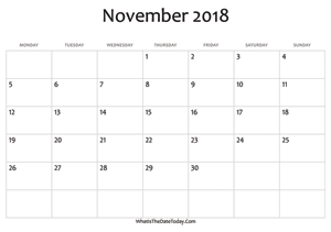 blank november calendar 2018 editable
