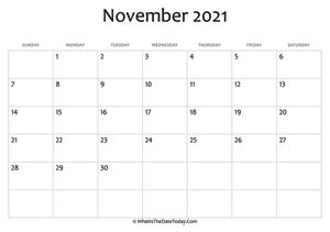 blank november calendar 2021 editable