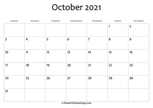 blank october calendar 2021 editable