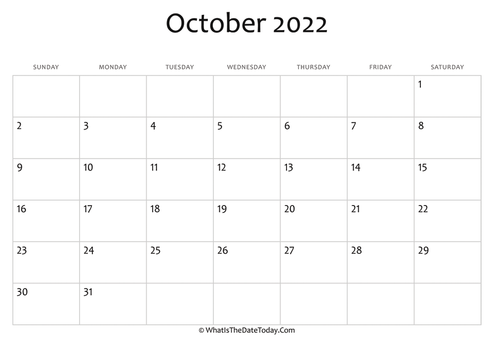 blank october calendar 2022 editable