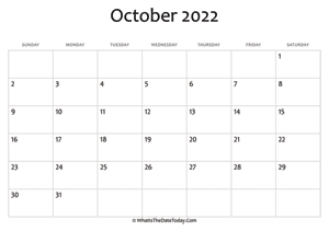 blank october calendar 2022 editable