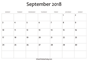 blank september calendar 2018 editable