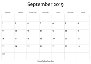 blank september calendar 2019 editable