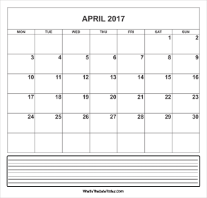 calendar april 2017 with notes