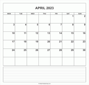 calendar april 2023 with notes