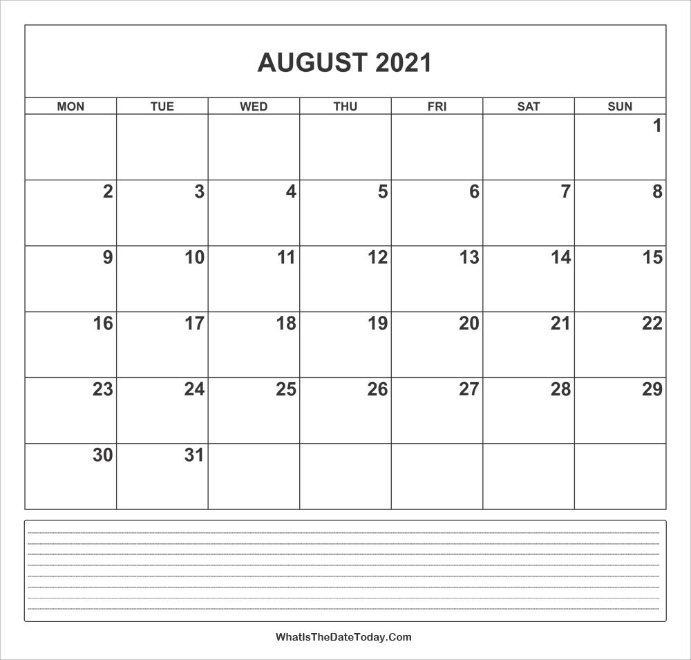 calendar august 2021 with notes