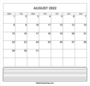 calendar august 2022 with notes