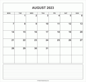calendar august 2023 with notes