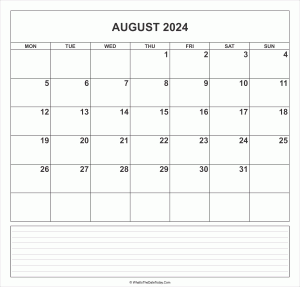 calendar august 2024 with notes