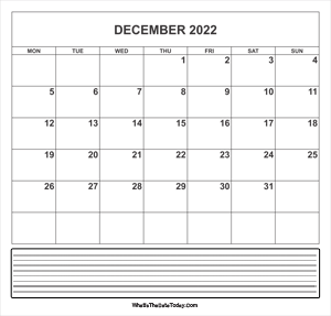 calendar december 2022 with notes