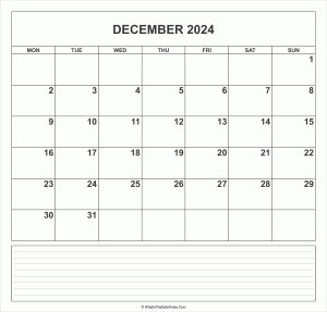 calendar december 2024 with notes