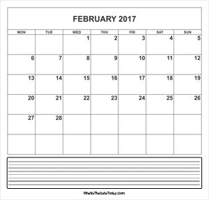 calendar february 2017 with notes