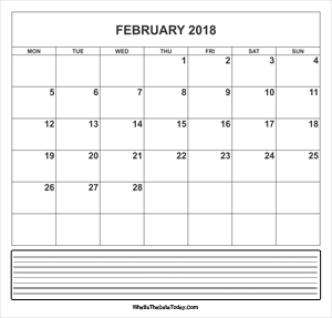 calendar february 2018 with notes