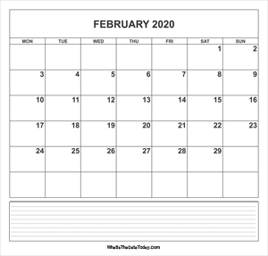 calendar february 2020 with notes
