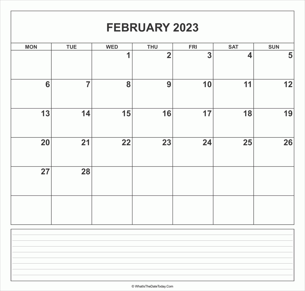 calendar february 2023 with notes