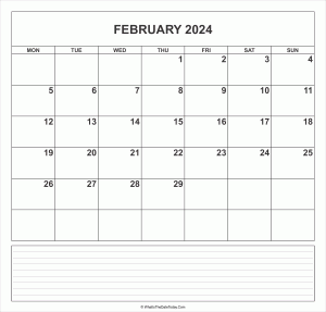 calendar february 2024 with notes