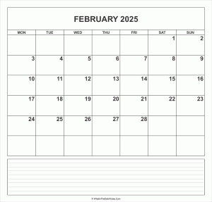 calendar february 2025 with notes