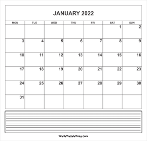 calendar january 2022 with notes