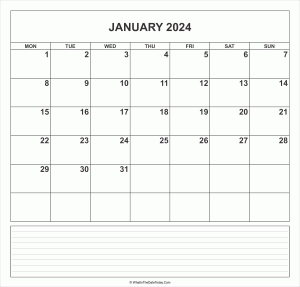 calendar january 2024 with notes