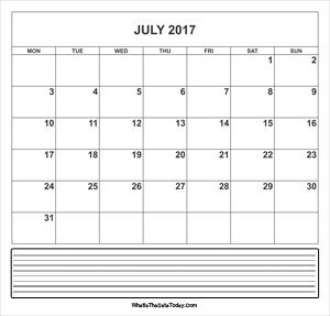 calendar july 2017 with notes