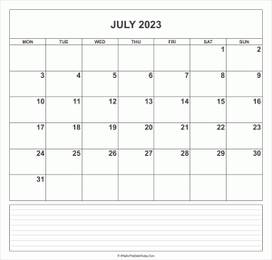 calendar july 2023 with notes