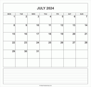 calendar july 2024 with notes