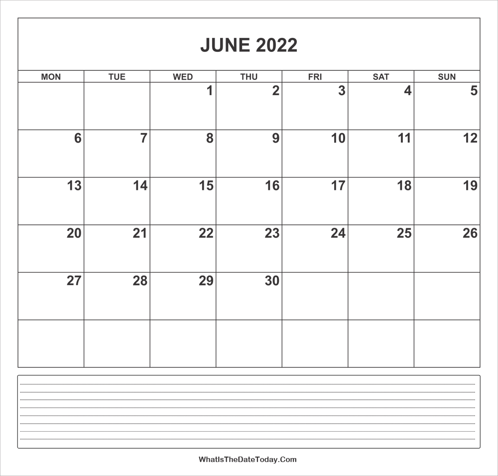 calendar june 2022 with notes