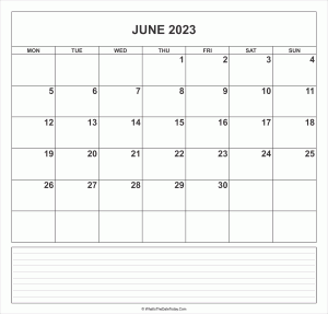 calendar june 2023 with notes