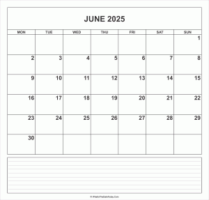 calendar june 2025 with notes