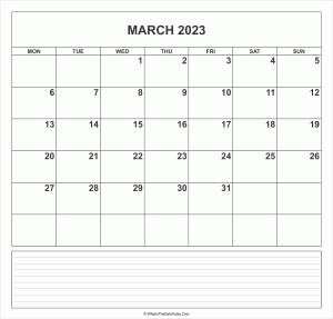 calendar march 2023 with notes