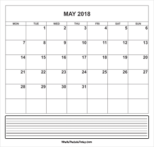 calendar may 2018 with notes