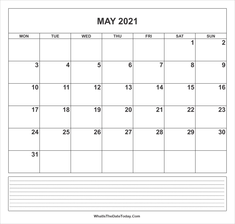 calendar may 2021 with notes