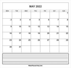 calendar may 2022 with notes