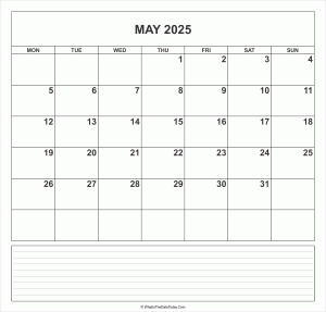 calendar may 2025 with notes