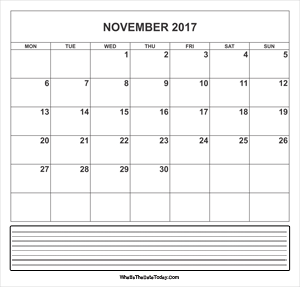calendar november 2017 with notes