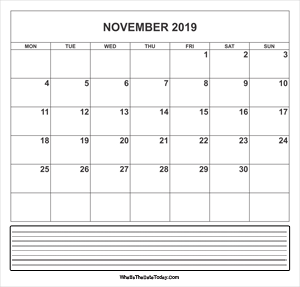calendar november 2019 with notes