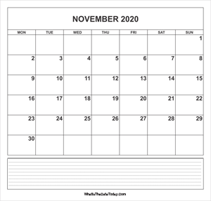 calendar november 2020 with notes