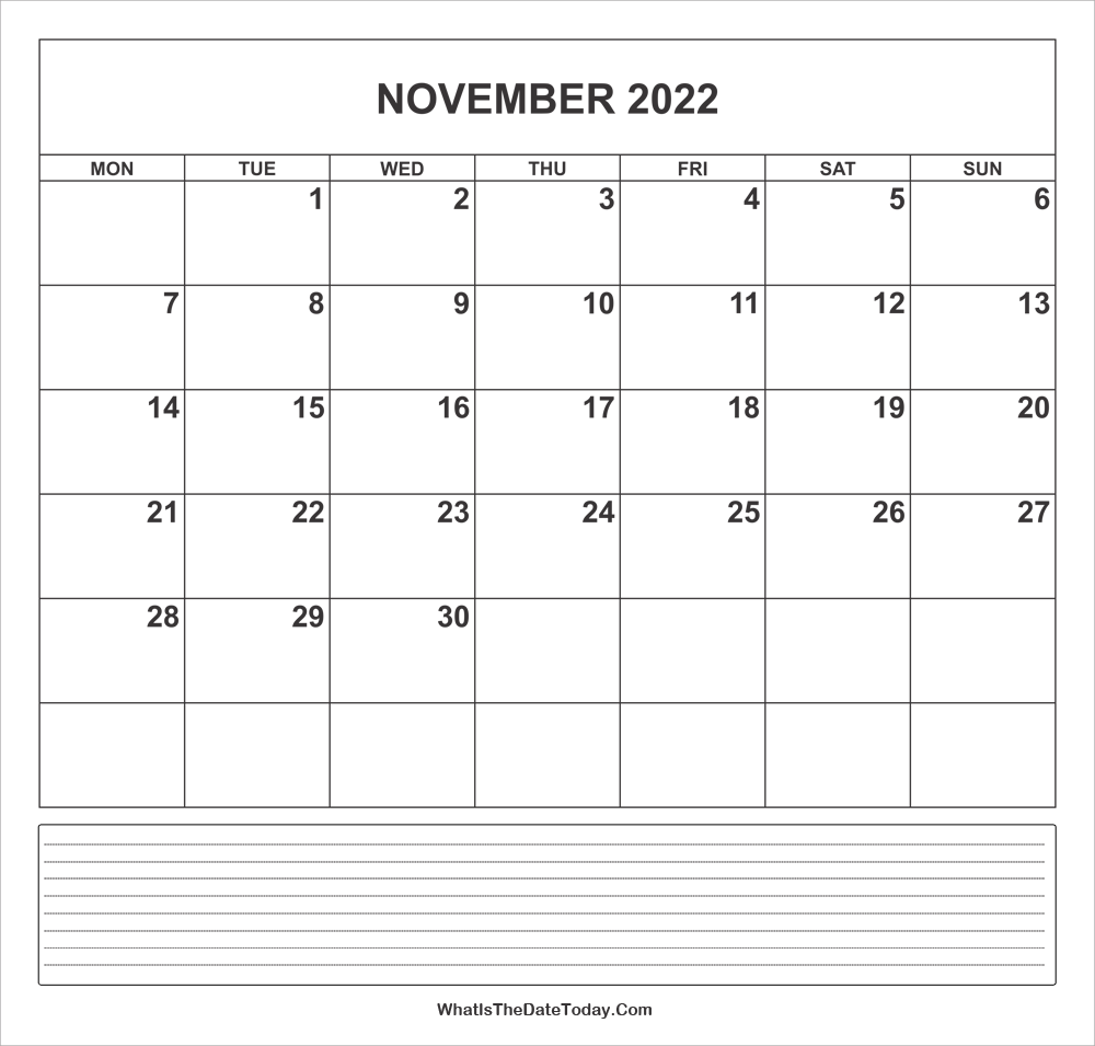 calendar november 2022 with notes