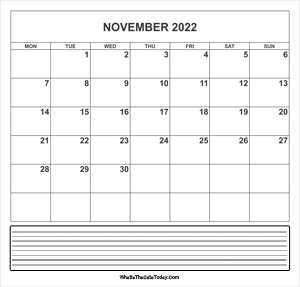 calendar november 2022 with notes