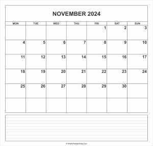 calendar november 2024 with notes