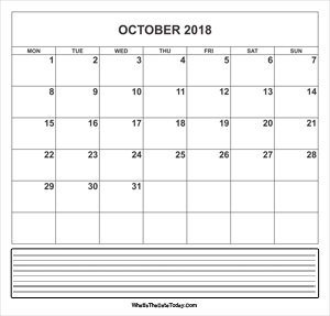 calendar october 2018 with notes